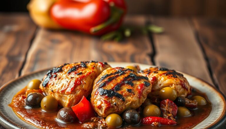 Poulet aux olives et aux poivrons grillés